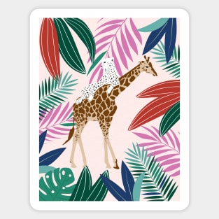 Giraffe and leopard in the jungle Sticker